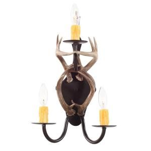 Sua International Real Shed Deer Antler 3 Light 17 in. Rust Wall Sconce with Wrought Iron Back Plate DISCONTINUED SHD 138