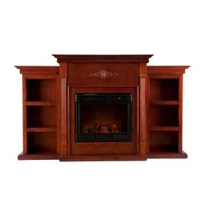 Southern Enterprises Tennyson 70 in. Electric Fireplace with Bookcases in Mahogany FA8547BE