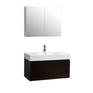 Virtu USA Zuri 39 in. Single Basin Vanity in Wenge with Poly Marble Vanity Top in White and Medicine Cabinet Mirror JS 50339 WG