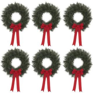 20 in. Artificial Canada Pine Wreath with Red Bow (Set of 6) 5563774