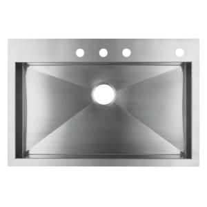KOHLER Vault Top or Undermount Stainless Steel 33x22x9.3125 4 Hole Kitchen Sink K 3821 4 NA