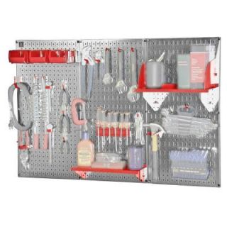 Wall Control 4 ft. Metal Pegboard Standard Tool Storage Kit with Galvanized Toolboard and Red Accessories 30WRK400GVR