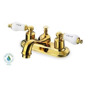 Teapot 4 in. Centerset 2 Handle Low Arc Bathroom Faucet in Polished Brass 67092 6002