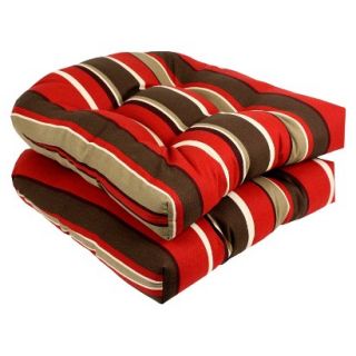 Outdoor 2 Piece Chair Cushion Set   Brown/Red Stripe