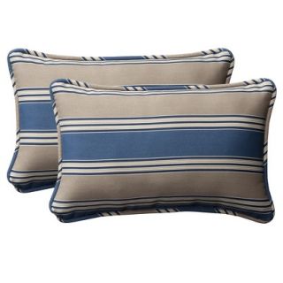 2 Piece Outdoor Toss Pillow Set   Blue/Beige Stripe 18