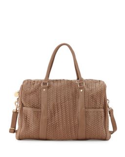 Gramercy Faux Leather Weave Weekender Bag, Taupe