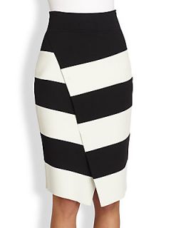 A.L.C. Campbell Striped Wrap Effect Skirt   Black/Mint