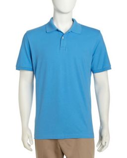 Short Sleeve Solid Pique Knit Polo, Blue