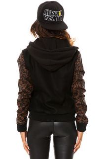 Obey Jacket Wool Varsity in Black Leopard