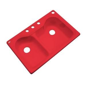 Thermocast Breckenridge Drop in Acrylic 33x22x9 in. 4 Hole Double Bowl Kitchen Sink in Red 46464