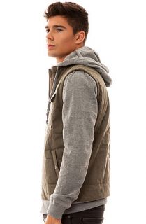 RVCA Zip Up Hoody Puffer Bedfrod in Dark Khaki