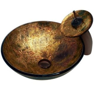 Vigo Copper Shapes Vessel Sink and Waterfall Faucet in Browns/Golds VGT017RBRND