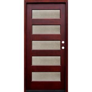 Pacific Entries Contemporary 5 Lite Seedy Stained Mahogany Wood Entry Door M55SDML