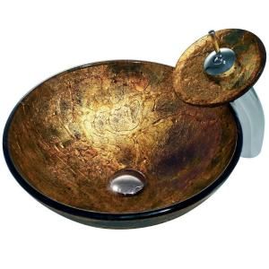 Vigo Copper Shapes Vessel Sink and Waterfall Faucet in Browns/Golds VGT017CHRND