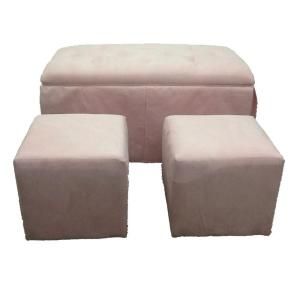 HB   Pink Microfiber Storage Bench with 2 Ottomans HB4249