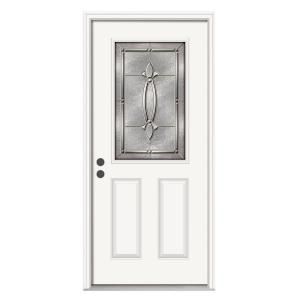 JELD WEN Blakely 1/2 Lite Primed White Steel Entry Door with Nickel Caming and Brickmold THDJW166700617