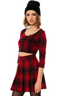 Lip Service Crop Top The Plaid Long Sleeve in Red and Black