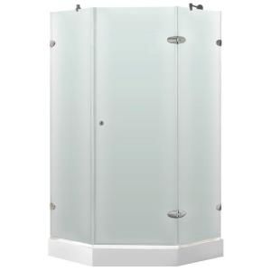 Vigo 38 in. x 78 in. Frameless Neo Angle Shower Enclosure in Brushed Nickel and Frosted Glass with Base VG6061BNMT38WL