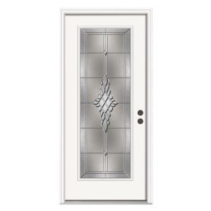 JELD WEN Hadley Full Lite Primed White Steel Entry Door with Brickmould with Nickel Caming THDJW166700602