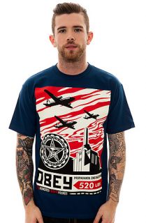 The Obey Tee Airplane Factory Basic Tee Crew in Patrol Blue