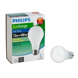 Philips EcoVantage 72 Watt Halogen A19 Soft White Dimmable Light Bulb (4 Pack) 426049