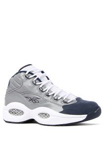 The Reebok Question Mid Sneaker in Flat Grey, Athletic Navy, & White
