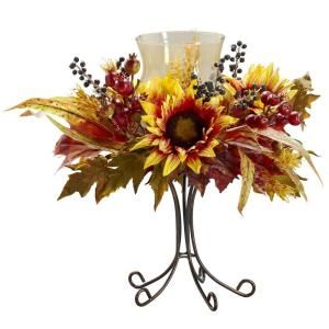Nearly Natural 16.0 in. H Yellow Sunflower Candelabrum 4933