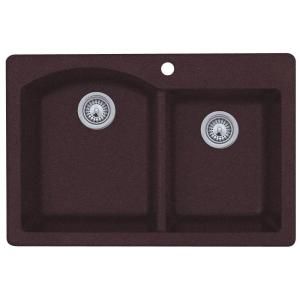 Swan Dual Mount Granite 33x22x9.75 1 Hole Double Bowl Kitchen Sink in Espresso QZ03322DB.170