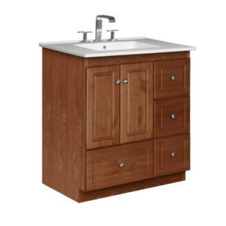 Simplicity by Strasser 31 in. W Vanity Cabinet with Right Hand Drawers in Ultraline Door in Med Alder with Vanity Top in White 01.942.2