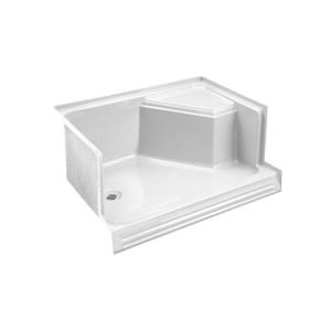 KOHLER Memoirs 60 in. Shower Receptor with Integral Seat At Right and Left Hand Drain in White K 9489 0