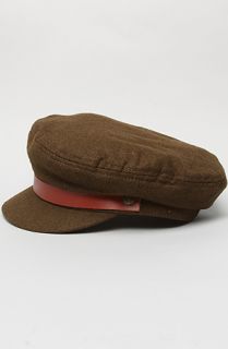 Brixton The Fiddler Hat in Olive and Brown Leather Bill