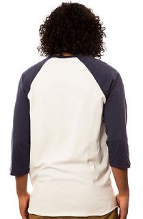 Obey Shirt Old Timey Slub Raglan Crew in Natural and Wood Indigo Blue