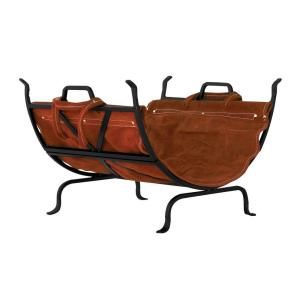 UniFlame 22 in. Black Wrought Iron Firewood Rack with Leather Carrier W 1018