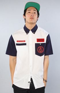 Crooks and Castles The Set Sail SS Buttondown Shirt in White Dark Navy