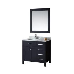 Design Element London 36 in. Vanity in Espresso with Marble Vanity Top and Mirror in Carrara White DEC076D R