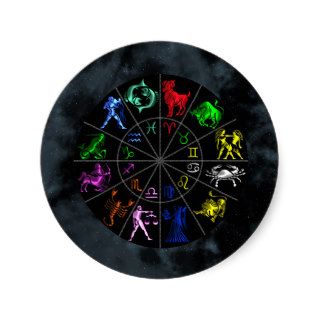 Zodiac signs together round stickers
