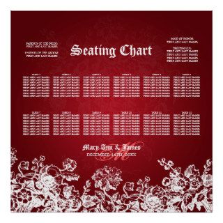 Wedding Seating Chart Victorian Flourish Red Poster