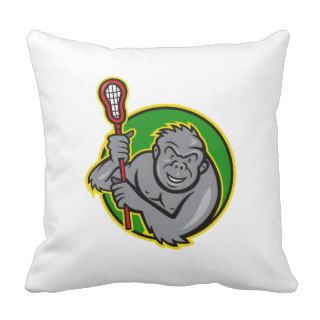 Gorilla Ape With Lacrosse Stick Cartoon Pillow