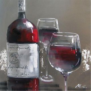 Yosemite Home Decor 24 in. x 24 in. Wine and 2 Glasses 1 Hand Painted Cuisine Still Life Contemporary Artwork FC2384 2