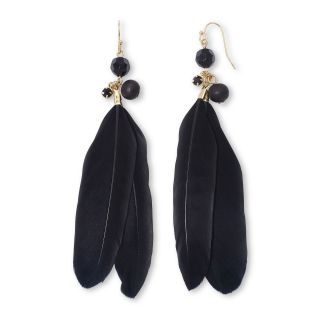 MIXIT Gold Tone Black Feather Drop Earrings