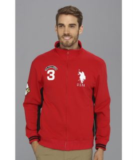 U.S. Polo Assn Fleece Full Zip Long Sleeve Track Jacket Mens Coat (Red)