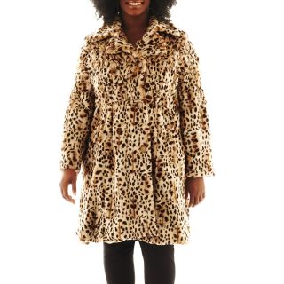 Excelled Leather Excelled Faux Fur Swing Coat   Plus, Leopard, Womens