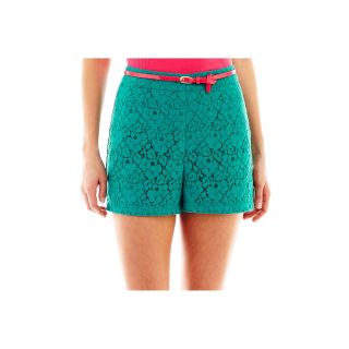 Bisou Bisou Belted Lace Shorts, Lapis, Womens