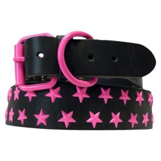 Platinum Pets Black Genuine Leather Dog Collar with Stars   Pink (20 24)