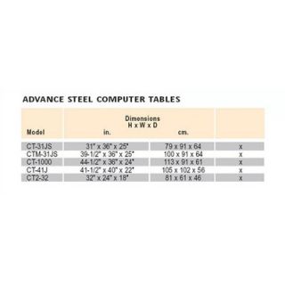 Da Lite CT 31JS Steel Computer Table 5463 Size Adjustable 28.5 39.5 H