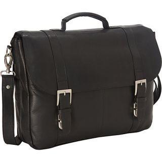 Vaquetta Triple Compartment Laptop Briefcase Black   Royce Leather
