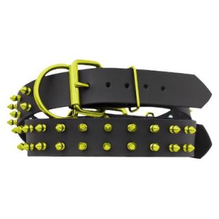 Platinum Pets Black Genuine Leather Dog Collar with Spikes   Corona Lime ( 20 