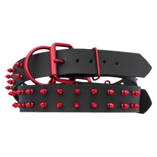 Platinum Pets Black Genuine Leather Dog Collar with Spikes   Red (20 24)
