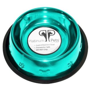 Platinum Pets Stainless Steel Embossed Non Tip Dog Bowl   Teal (12 Cup)