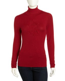 Gathered Woven Turtleneck, Red